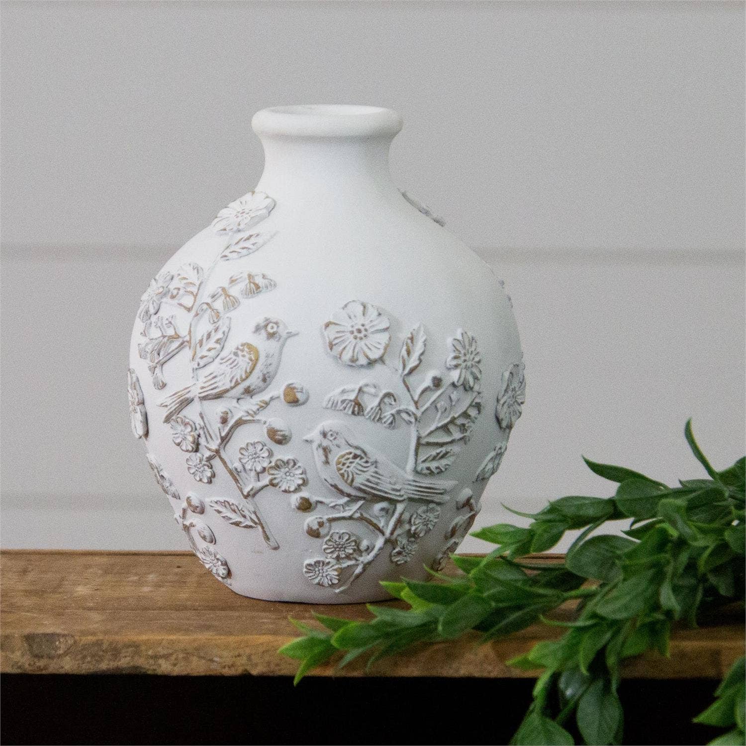 Vase With Textured Flowers and Birds (PC)