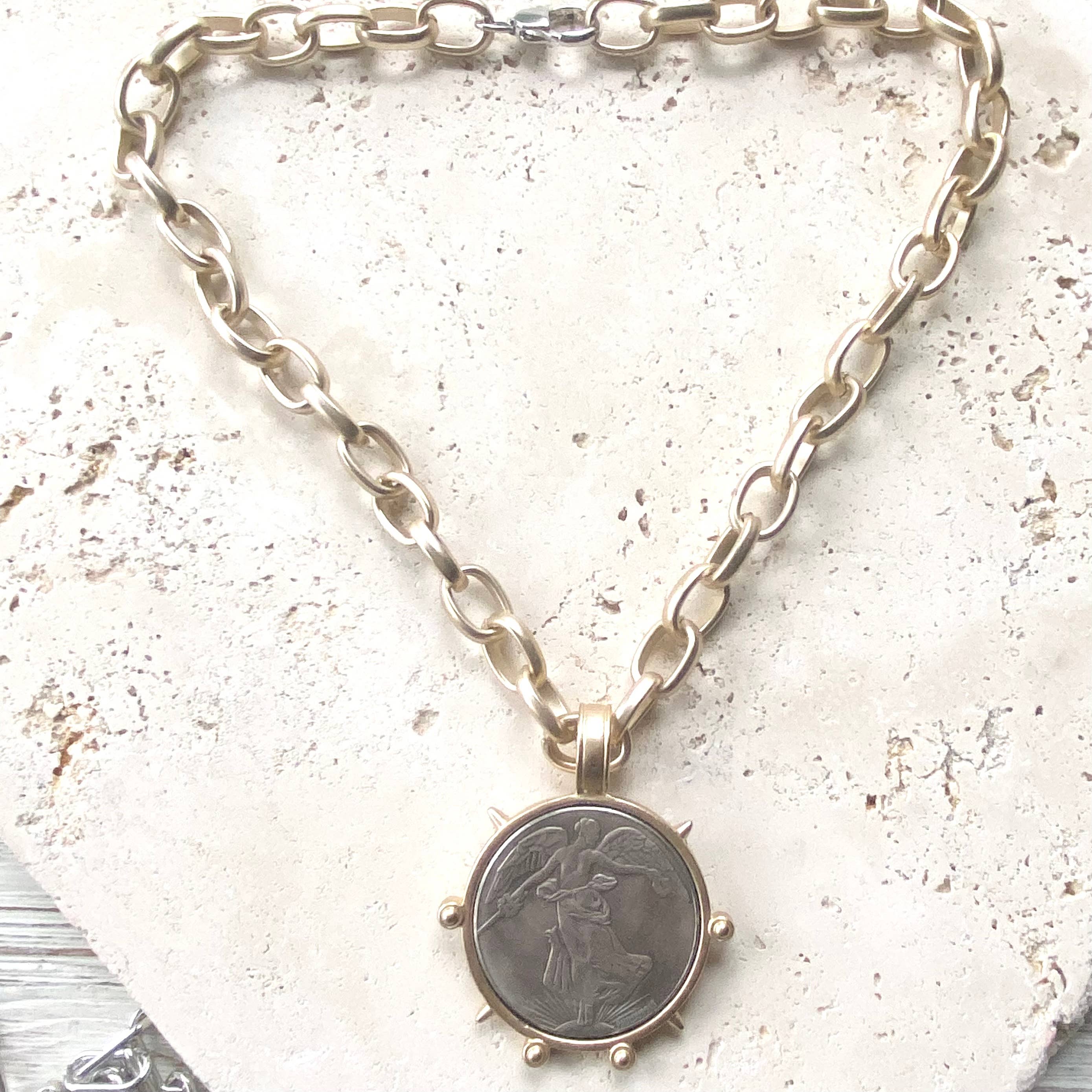 Medallion French Angel coin necklace boutique  jewelry