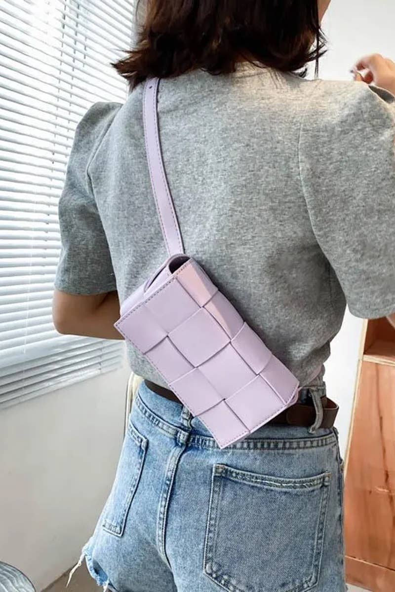 "...._ Vegan Leather Woven Crossbody Waist Bag