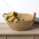 Round Seagrass Bowl w/Leather Side Handles
