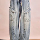 BAGGY BARREL DENIM PANTS WITH CARGO POCKETS