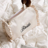 Embroidered Bride Satin Cosmetic Bag | bridal, ruffle, gift