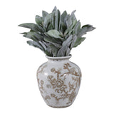 Decorative Vase - Brown/White Ceramic Bird and Vines, 10 in.