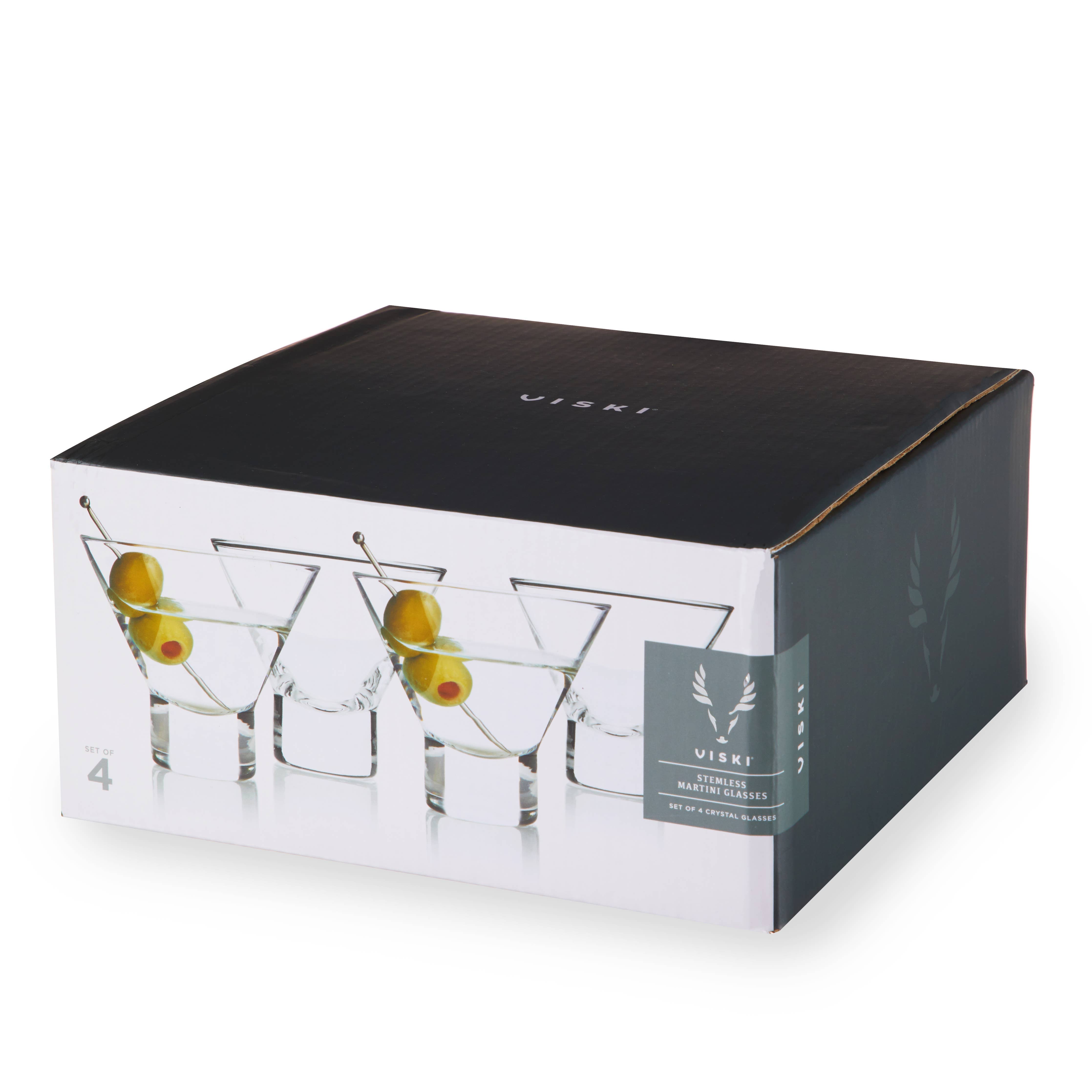 Raye™ Heavy-Base Stemless Crystal Martini Glasses - Set of 4