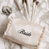 Embroidered Bride Satin Cosmetic Bag | bridal, ruffle, gift