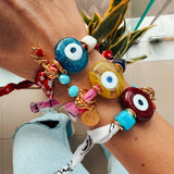 Summer bandana scarf bracelets with large glass evil eye