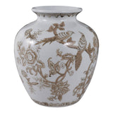 Decorative Vase - Brown/White Ceramic Bird and Vines, 10 in.