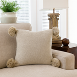 Khaki Chunky Knit Pom Pom Decorative Throw Pillow