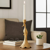 Candle Holder - Gold Metal Elegant Peacock Taper, 10 in.