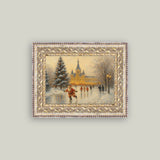 Skating Santa Framed Antique Art