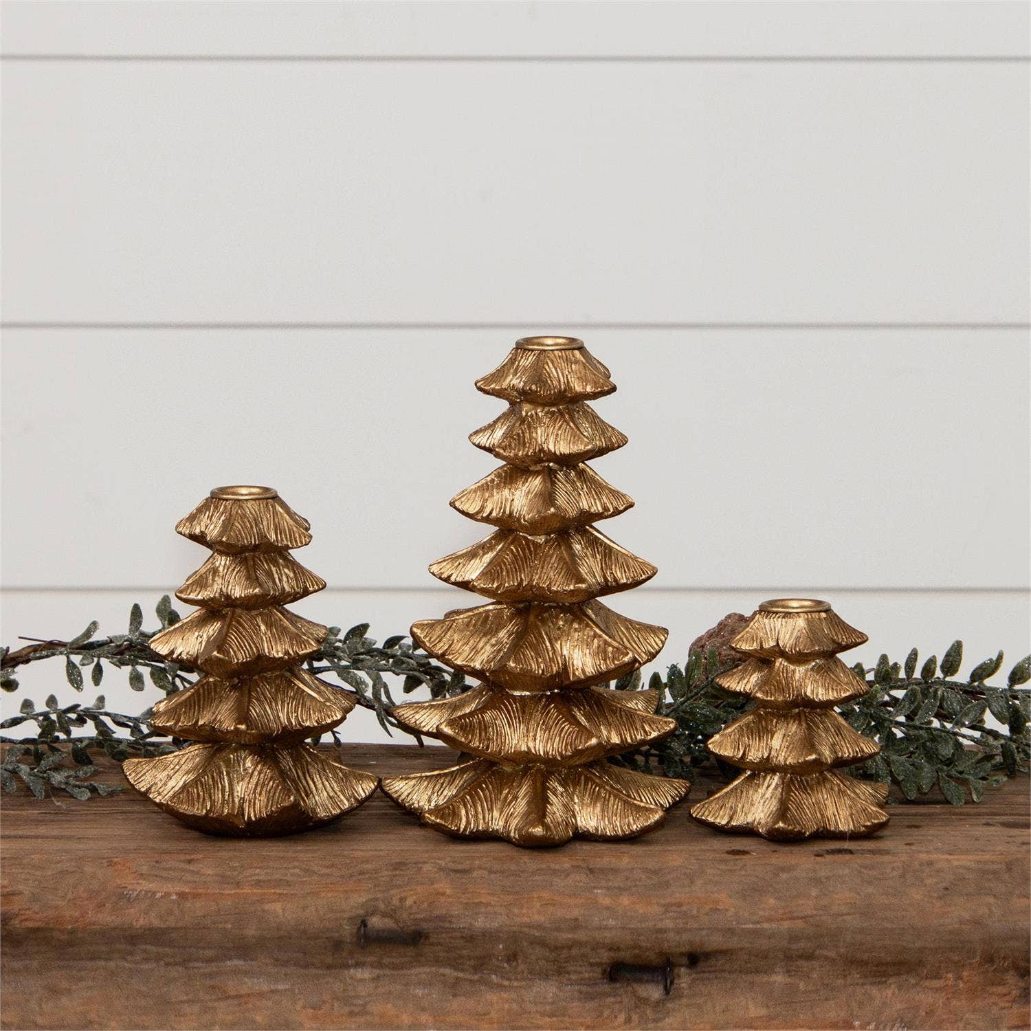 Gold Finish Christmas Tree Candle Holder (Set Of 03)