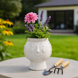Decorative Planter - White Ceramic Grandma Face, 6 in.