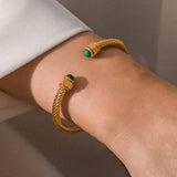 Vail 18K Gold Non-Tarnish Stone Braided Bangle
