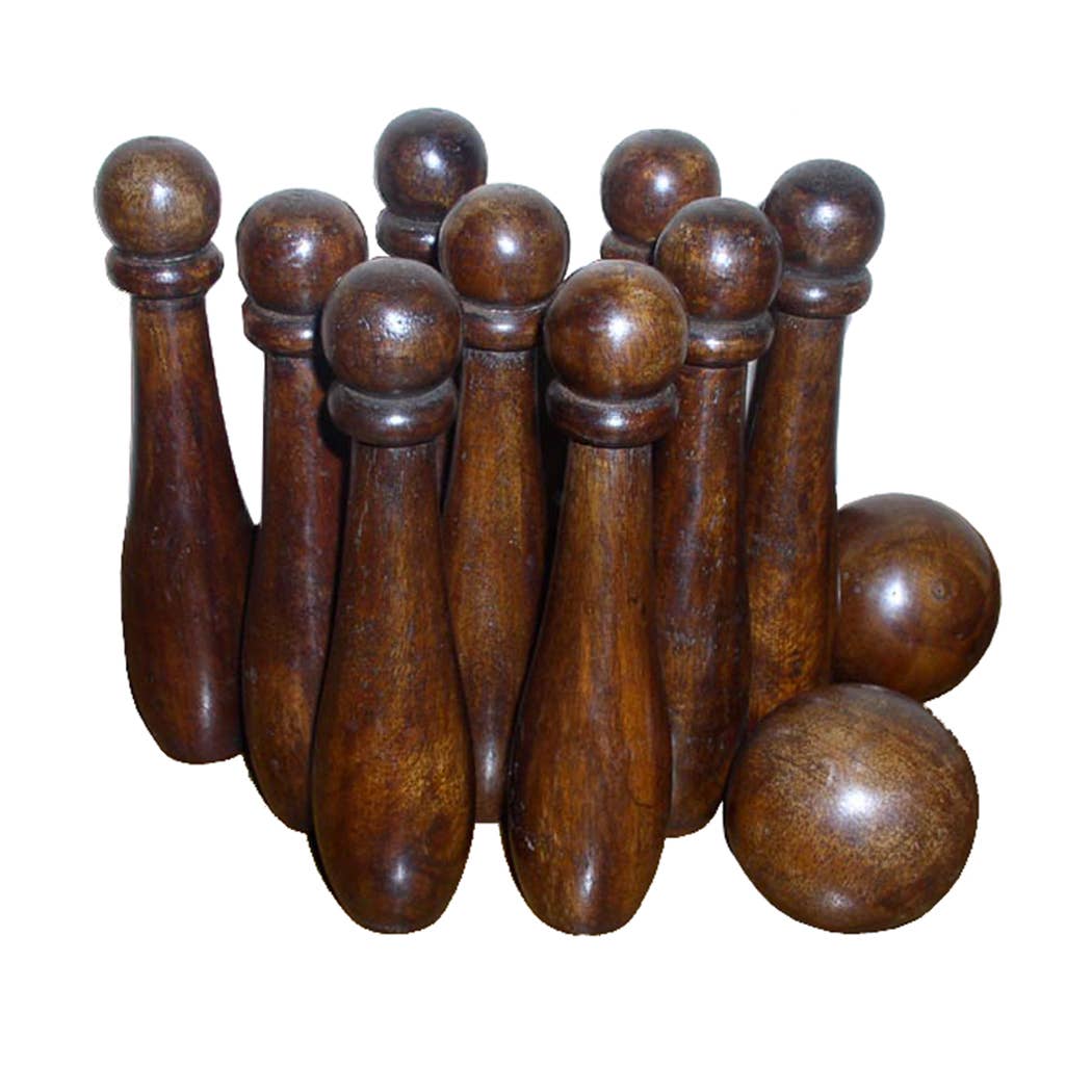 7" 9-Pin Wooden Bowling Game- Antique Vintage Style