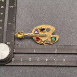 Inlaid Glass & Rhinestone Palette Brooch