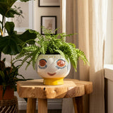 Decorative Planter - Ivory/Yellow Ceramic Artsy Face, 7 in.