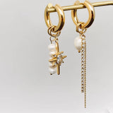 FGS - Pearl Zircon Star Charm 18 Gold Plated Huggie Earrings