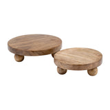 Trays Set of 2 - Brown Mango Wood Round Risers, 8/10 in.