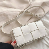 "...._ Vegan Leather Woven Crossbody Waist Bag