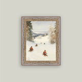 Sledding Hill Framed Antique Art