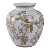 Decorative Vase - Brown/White Ceramic Bird and Vines, 10 in.