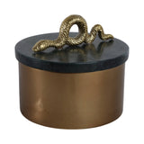 Decorative Box - Gold Metal Round Snake Handle, 5 in.