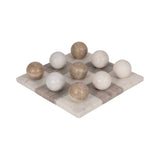 White/Beige 9 in. Marble Square Casual Tic-Tac-Toe Game