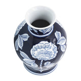 Decorative Vase - Blue Ceramic Floral Chinoiserie, 9 in.