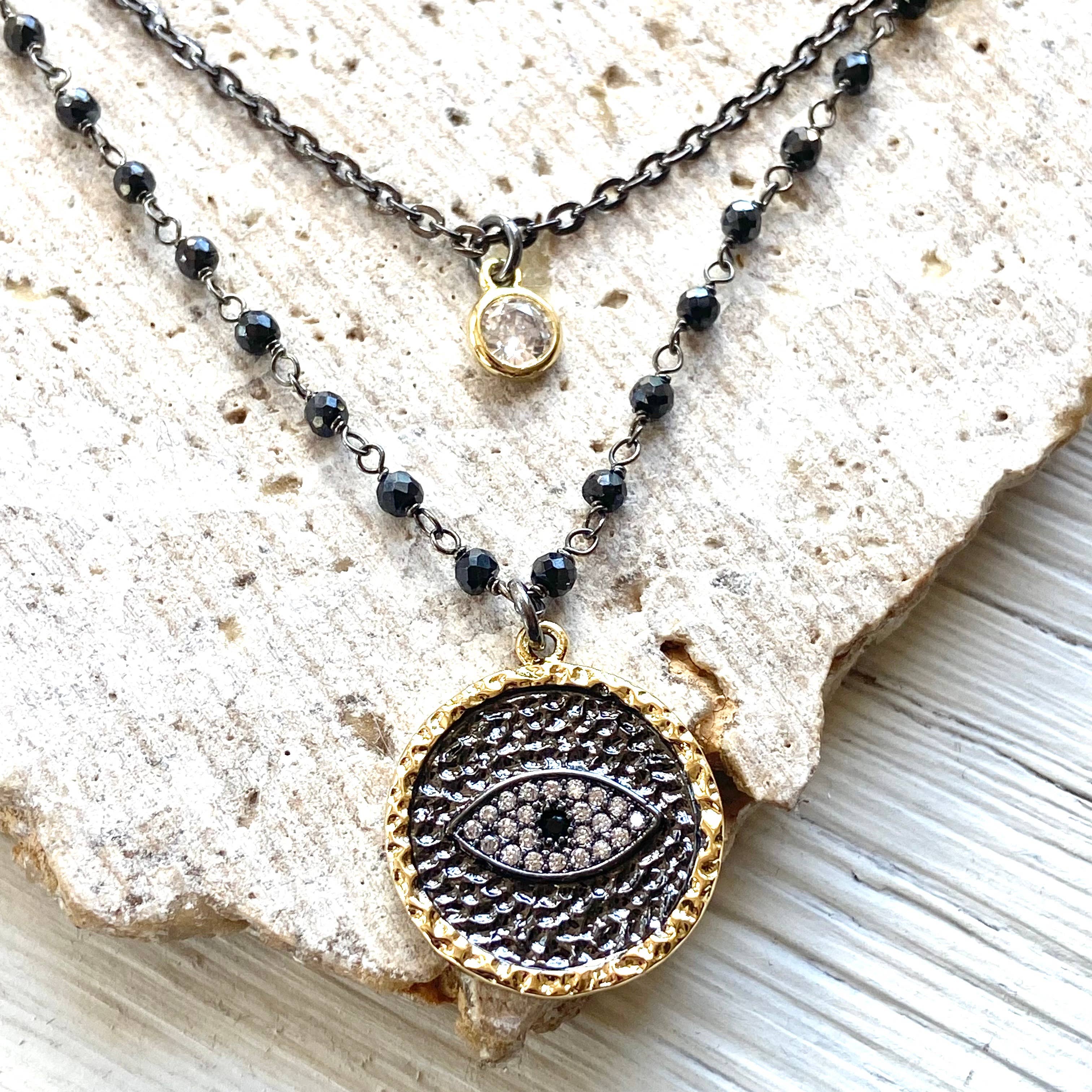 Evil eye third eye protection charm necklace layering