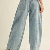 STUDDED BARREL DENIM PANTS