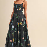 ID10301 FLORAL PRINTED SLEEVELESS FLARED MAXI DRESS