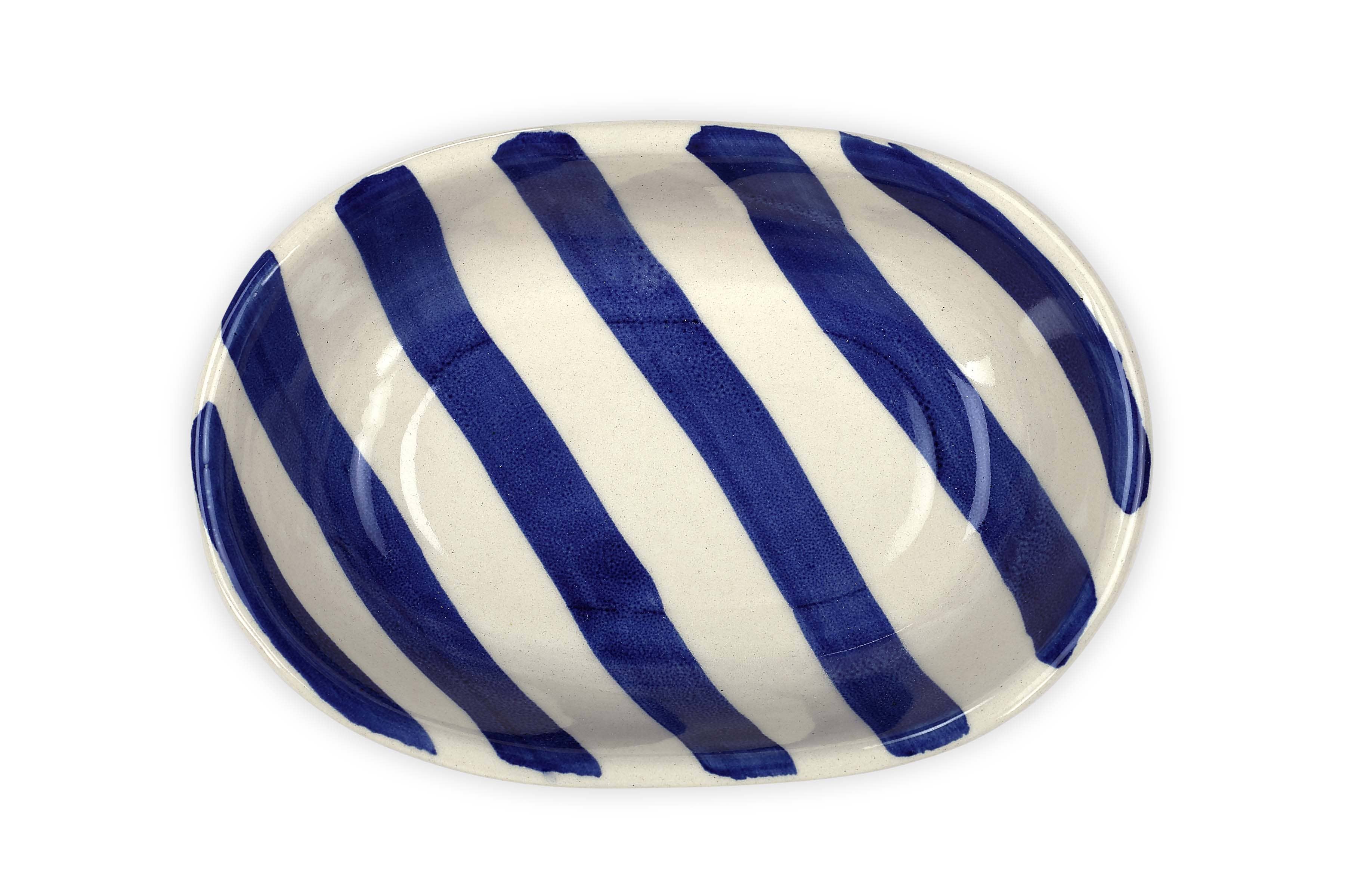 Ceramic stripe  Bowl, Blue 7x5x2 Inches