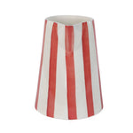 Ceramic Stripe Pitcher, Red- 8.25 x 8.25 x 8 Inches