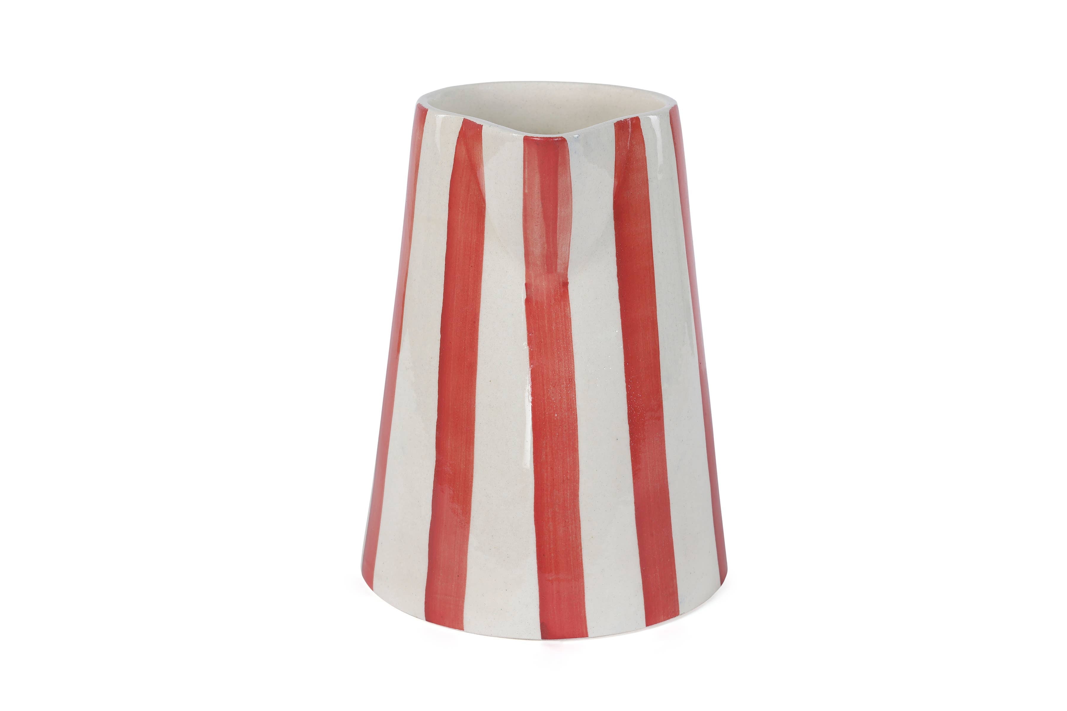 Ceramic Stripe Pitcher, Red- 8.25 x 8.25 x 8 Inches