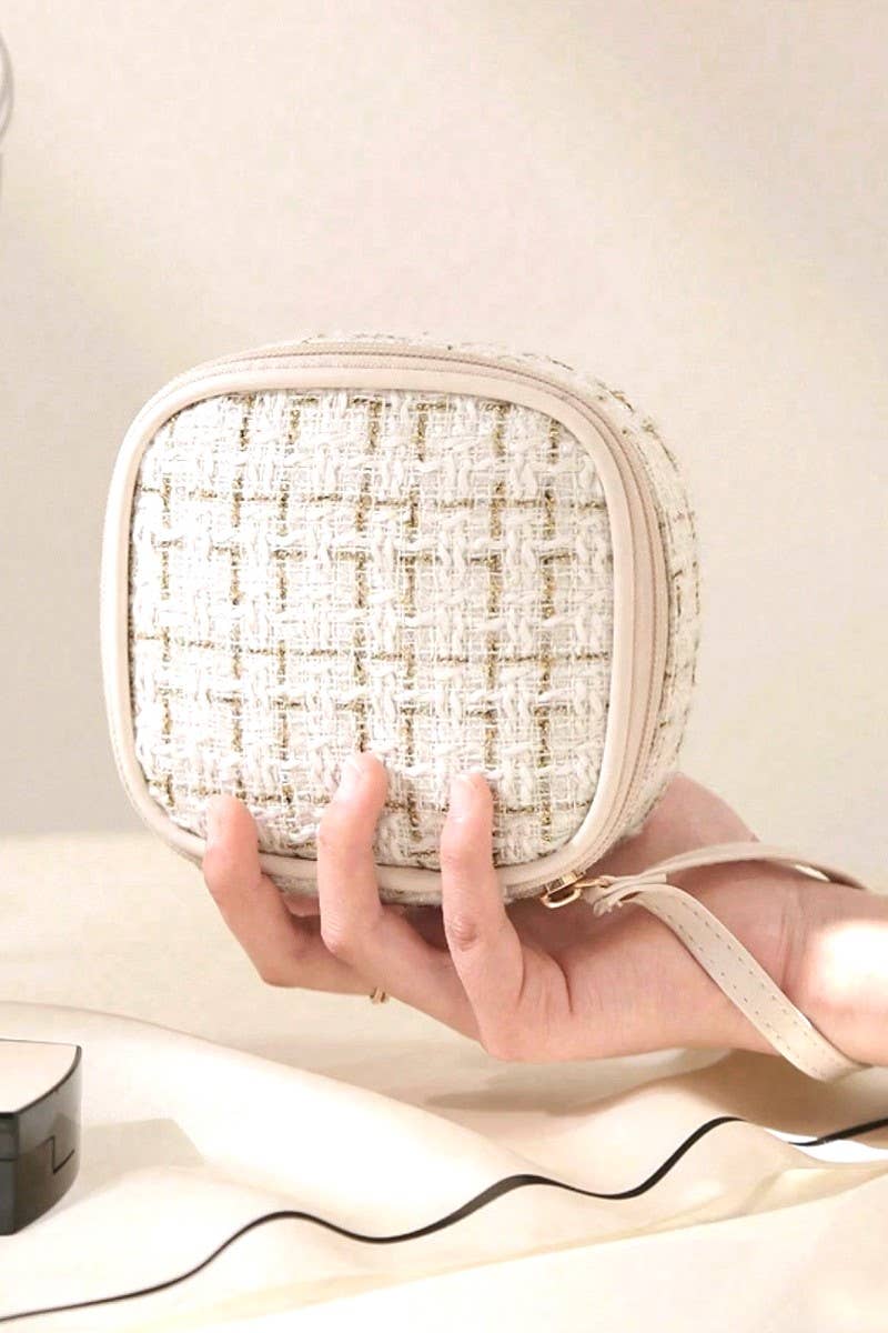 ....SI-26554 Plaid Tweed Cosmetic Makeup Travel Case