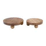 Trays Set of 2 - Brown Mango Wood Round Risers, 8/10 in.