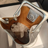 Geometric Artistic Design Metal Handle Leather Bag