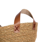 Round Seagrass Bowl w/Leather Side Handles