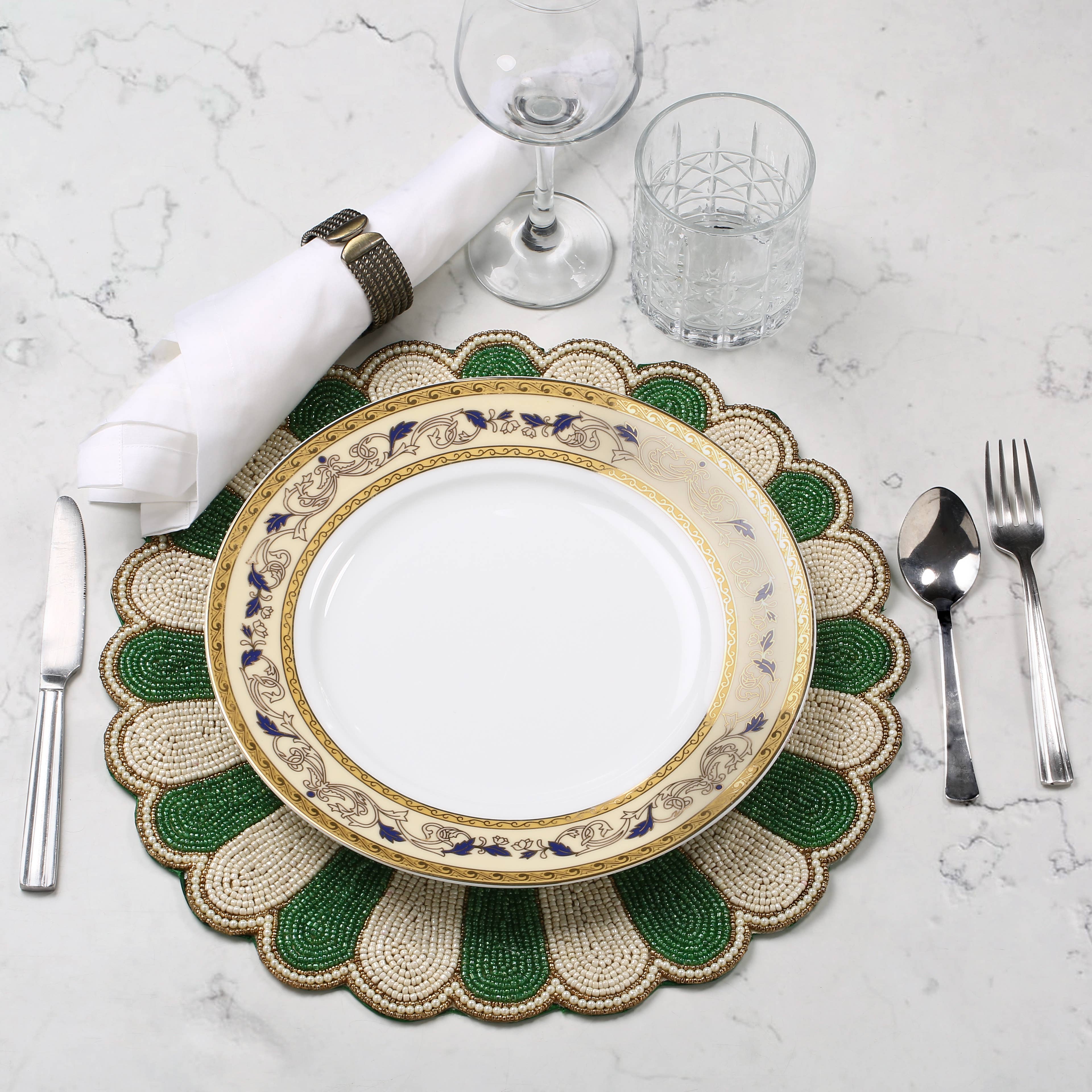 Green Floral Beaded Placemat
