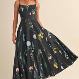 ID10301 FLORAL PRINTED SLEEVELESS FLARED MAXI DRESS