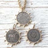 Matte gold horse French Bee coin necklace boutique
