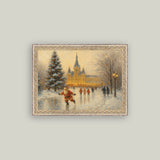 Skating Santa Framed Antique Art