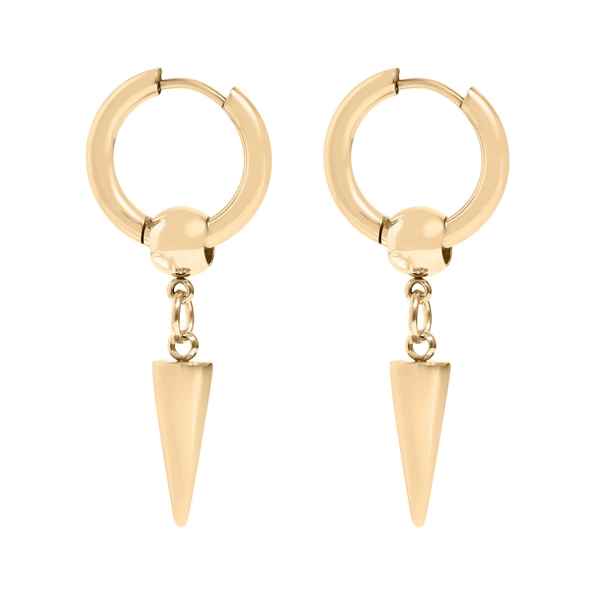 18K Gold PVD Stainless Steel Spike Pendant Hoop Earrings / ERJ0036
