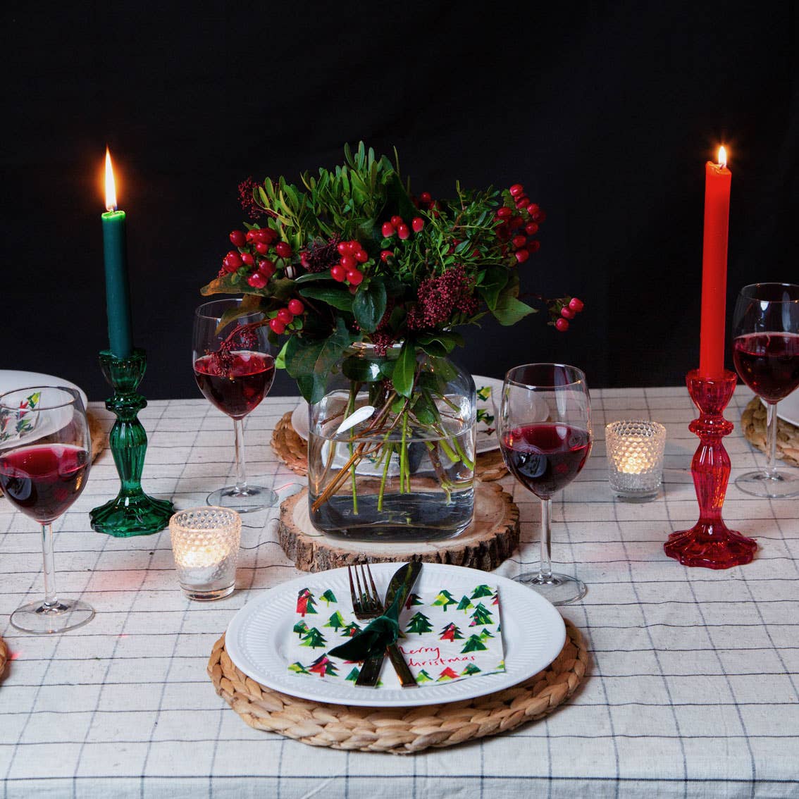 Red Glass Candlestick Holder | Summer | Christmas Decor |