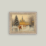 Skating Santa Framed Antique Art