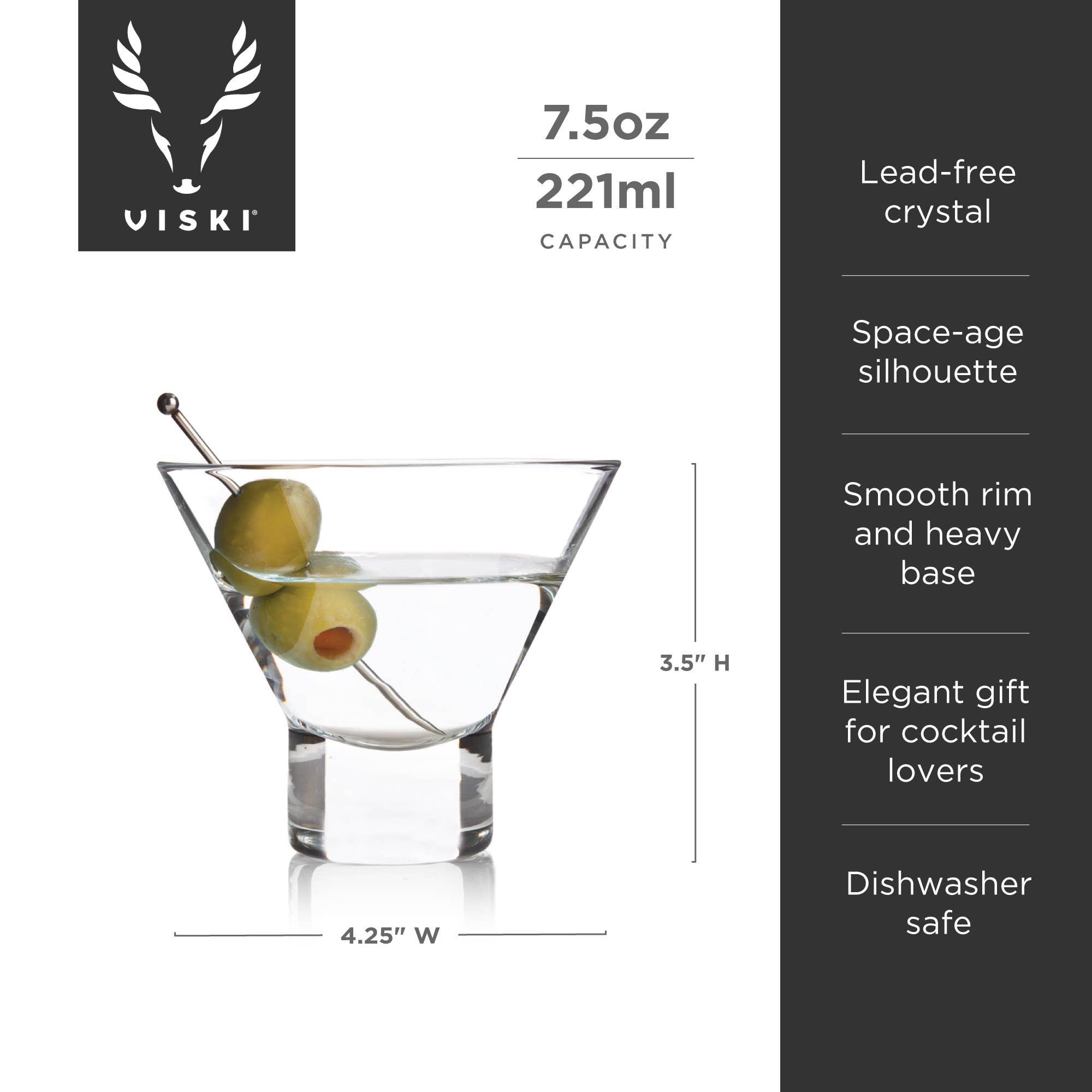 Raye™ Heavy-Base Stemless Crystal Martini Glasses - Set of 4