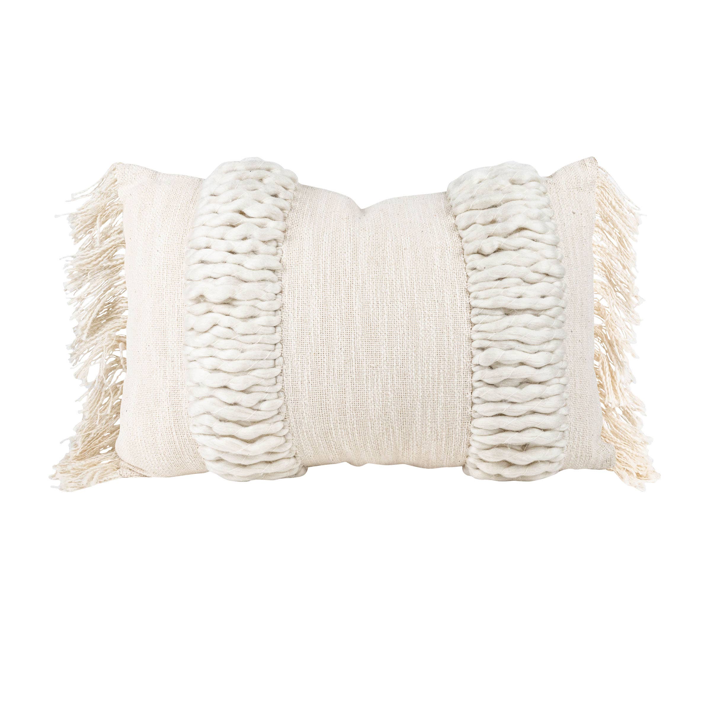Gabriella Textured Yarn White 14x22 Hand Woven Filled Pillow