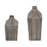 Black/White 8 in. Stoneware Square Vase with Lines
