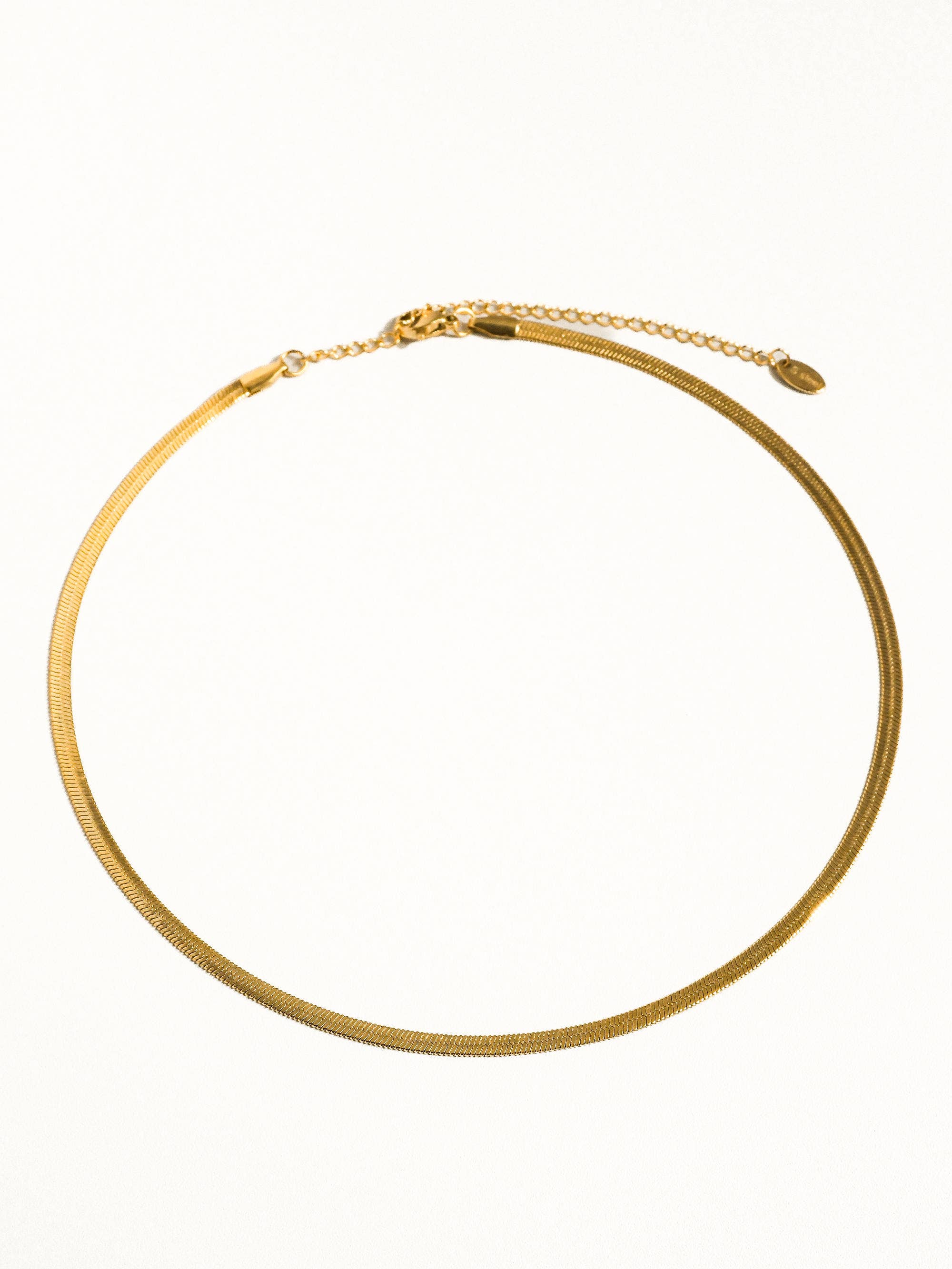 18K Gold Non-Tarnish Flat Snake Chain Necklace & Bracelet