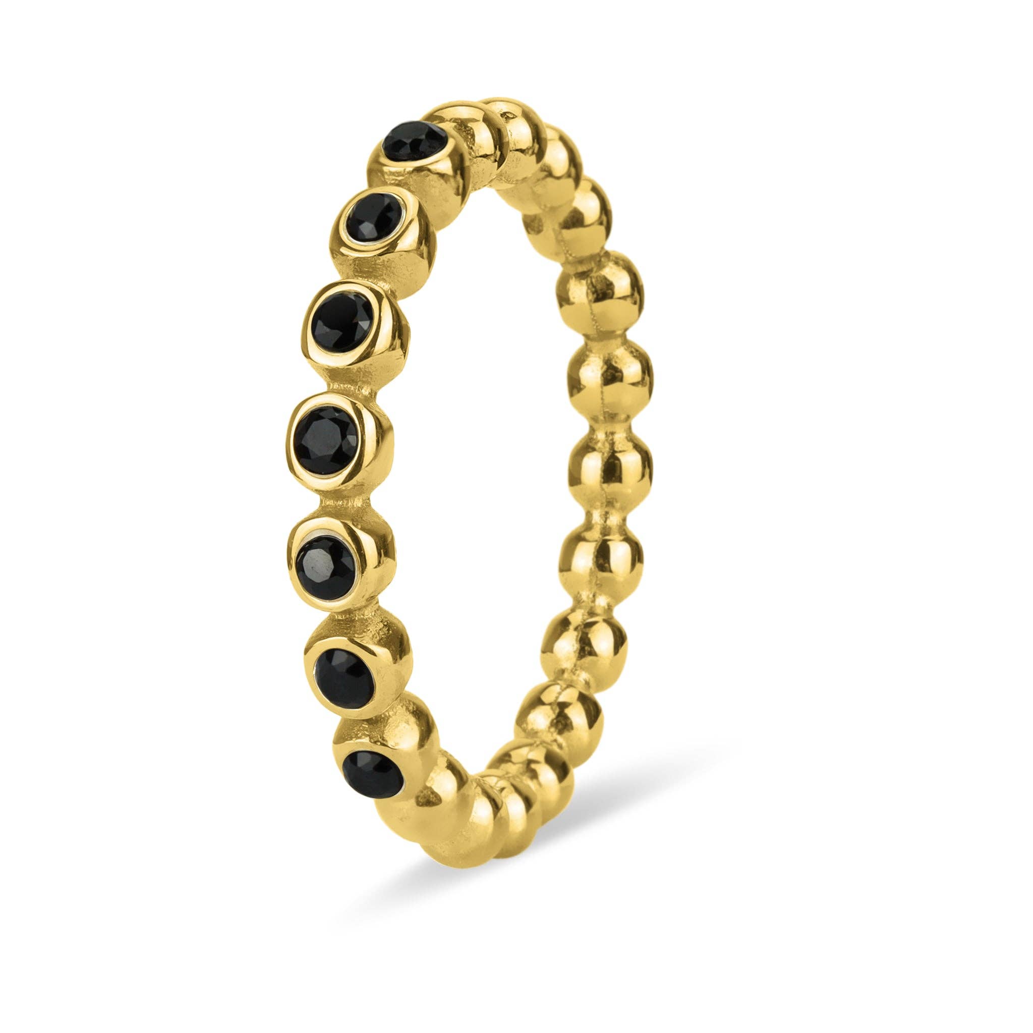 18k Gold PVD Coated Beaded Stainless Steel CZ Stacking Ring